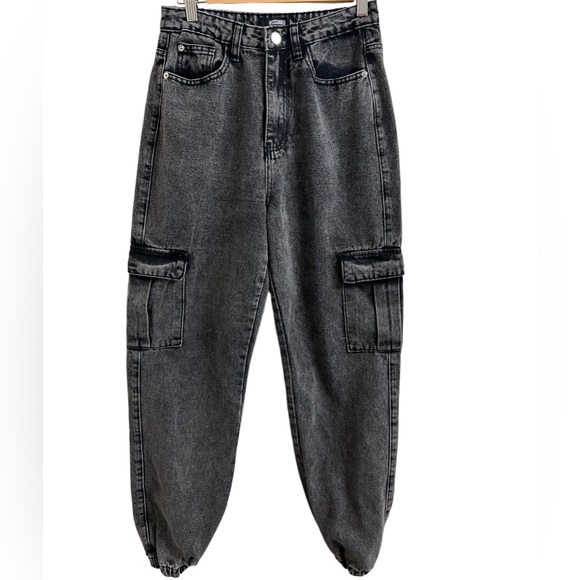 Misguided Black Women High Rise Flap Pockets  Cargo Jogger Jeans - Picture 1 of 9